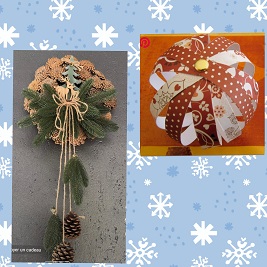 Boules de Noël en papier et Mini-couronne de pommes-de-pin